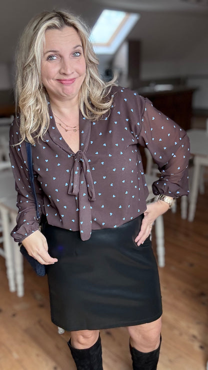 Polka heart blouse - Bruin
