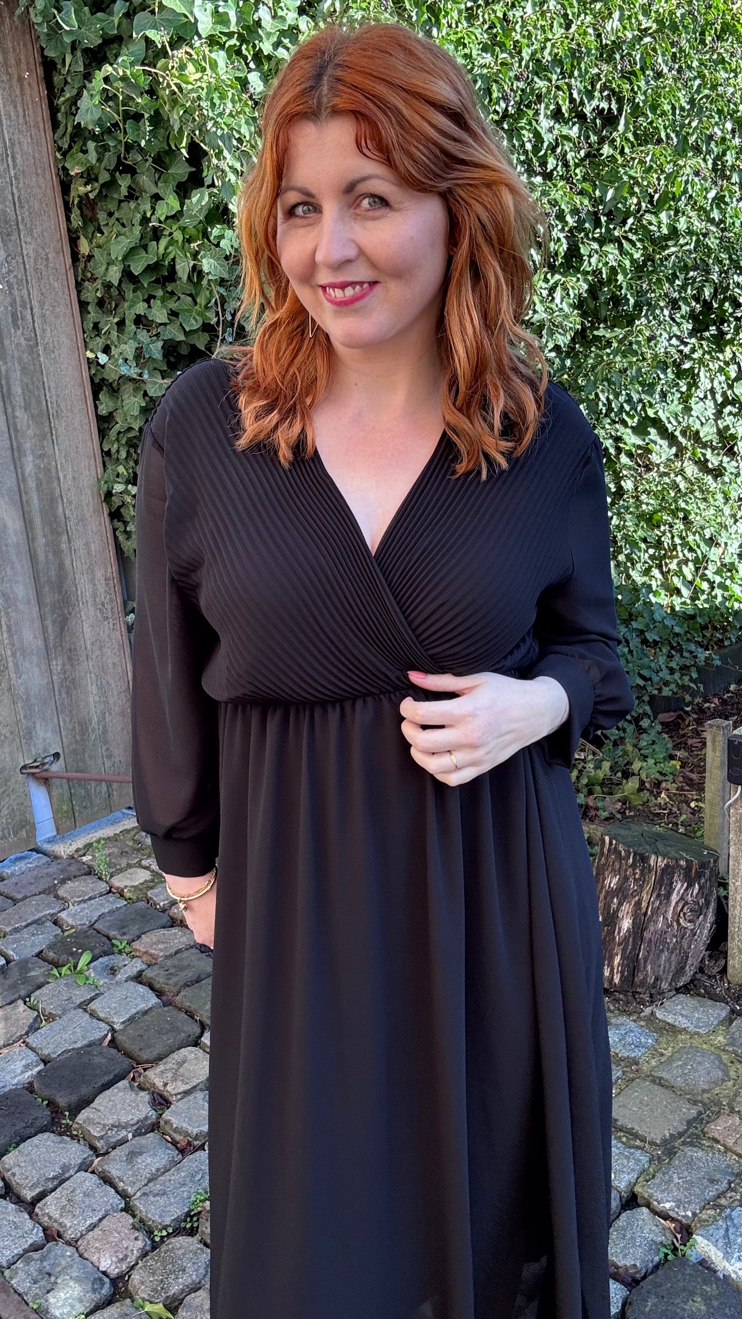 Plissé dress - Zwart