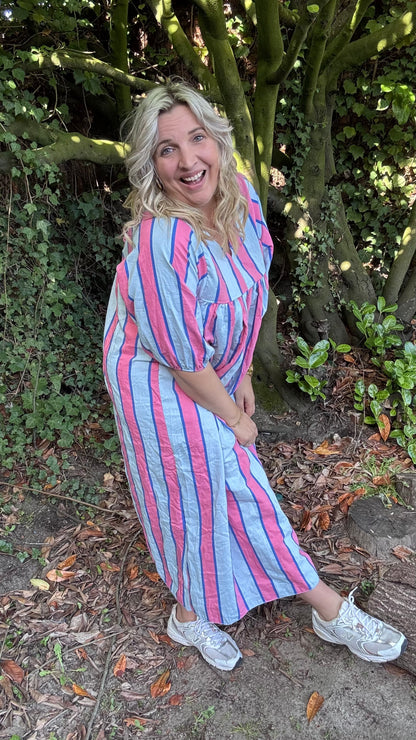 Neon stripes dress - blauw/roze