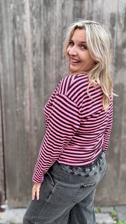 Striped spark trui - Bruin/Roze