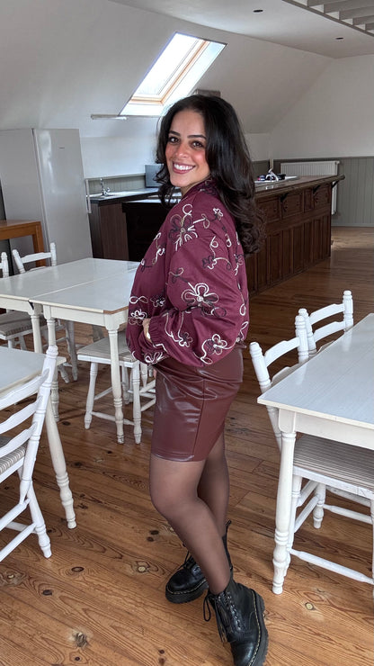 Swirl suède bomber  - Burgundy