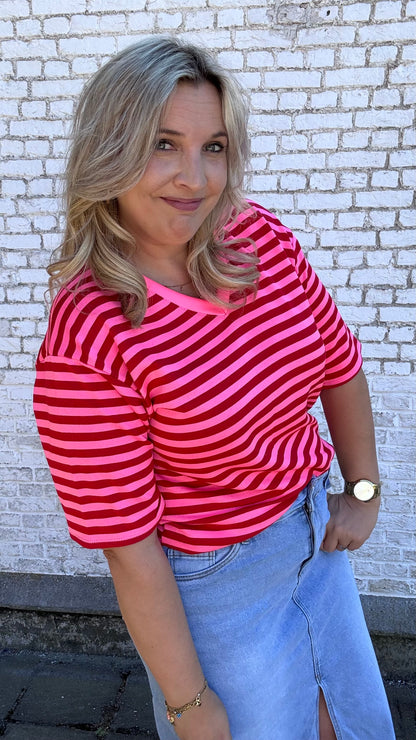 V shirt stripes - Rood/roze