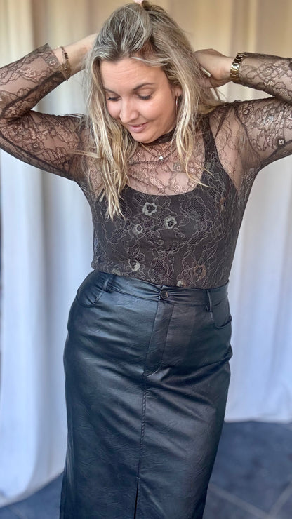 Curvy leather rok - Zwart