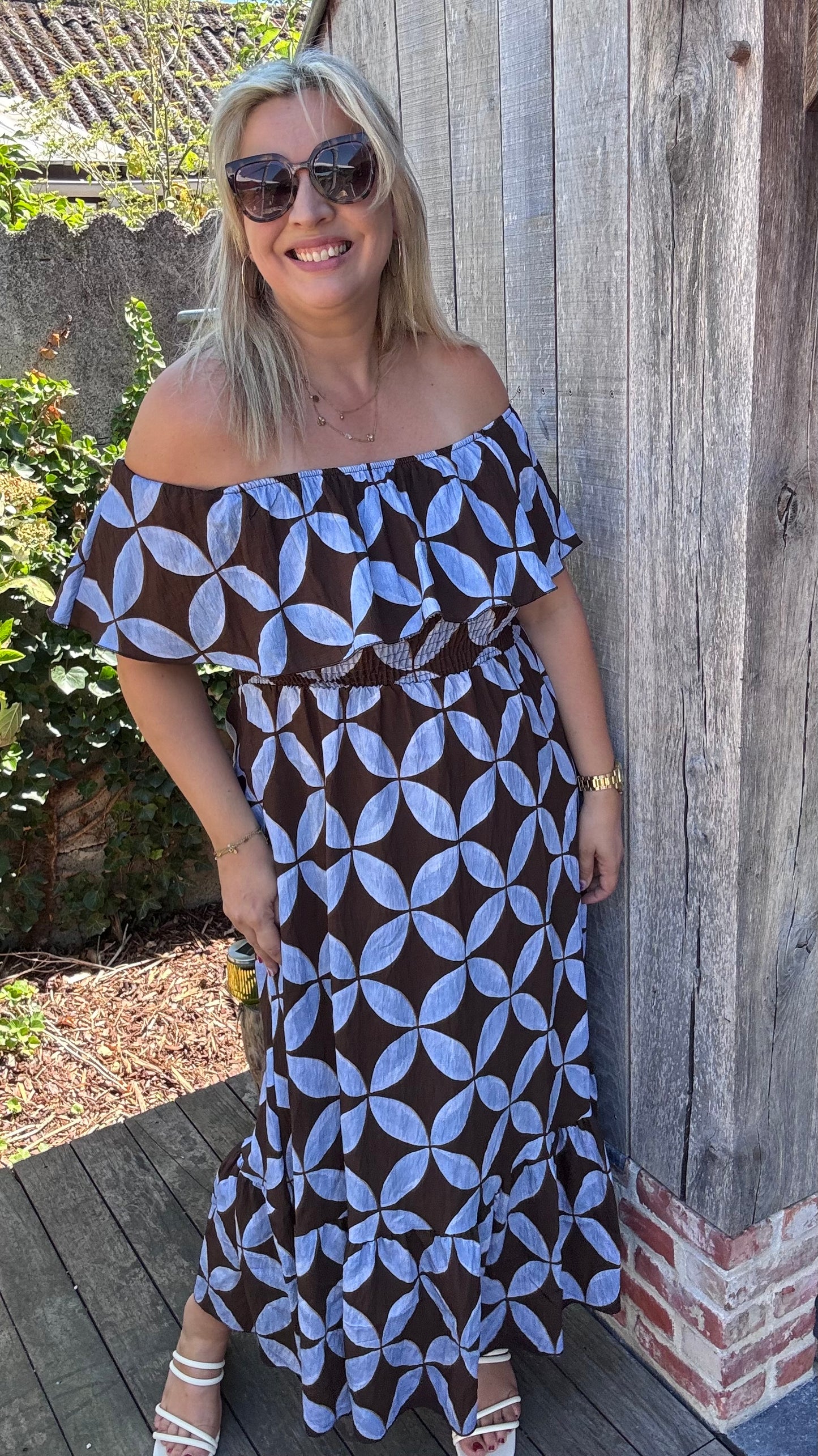 Rozanna off-shoulder jurk - Blauw