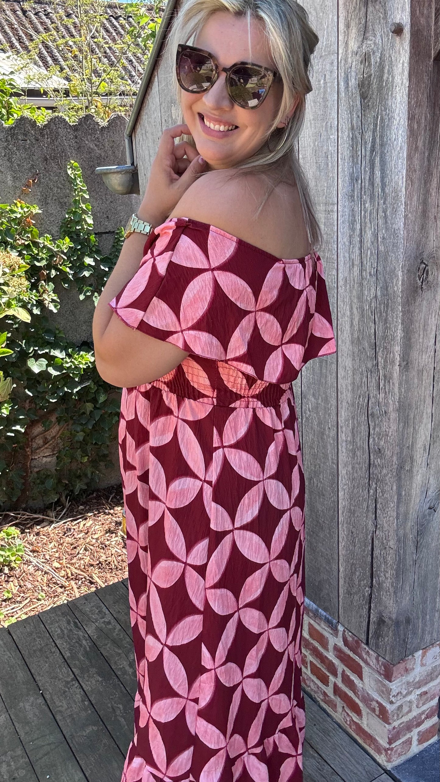Rozanna off-shoulder jurk - Roze