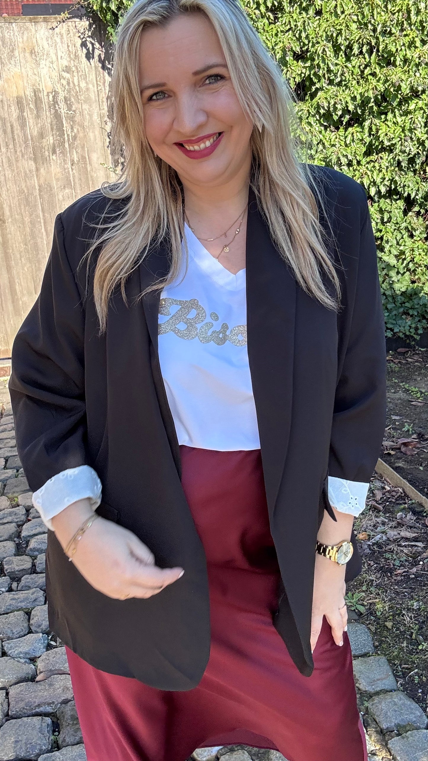 Lace touch blazer - Zwart