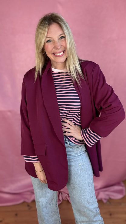 Happy stripes trui- navy/roze