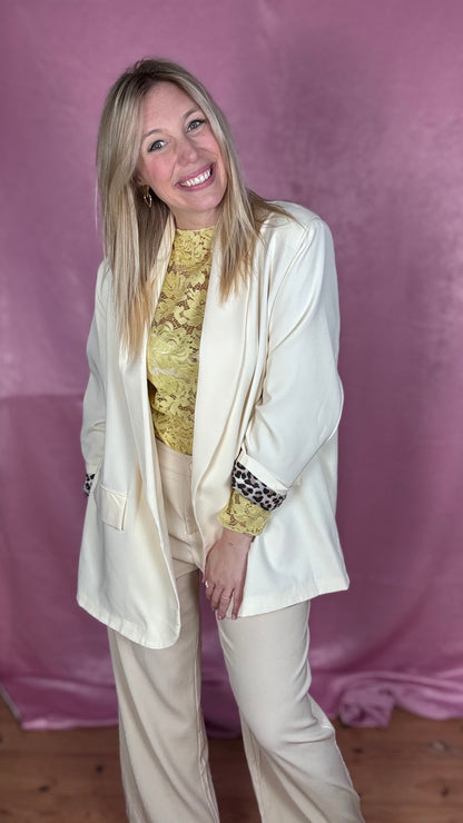 Leopard touch blazer - Gebroken wit