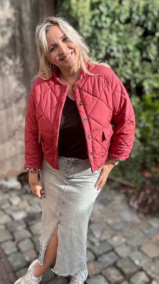 Urban Leopard Puffer - Burgundy