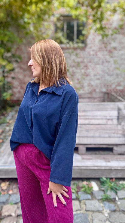 Fine ribbed blouse - Donkerblauw