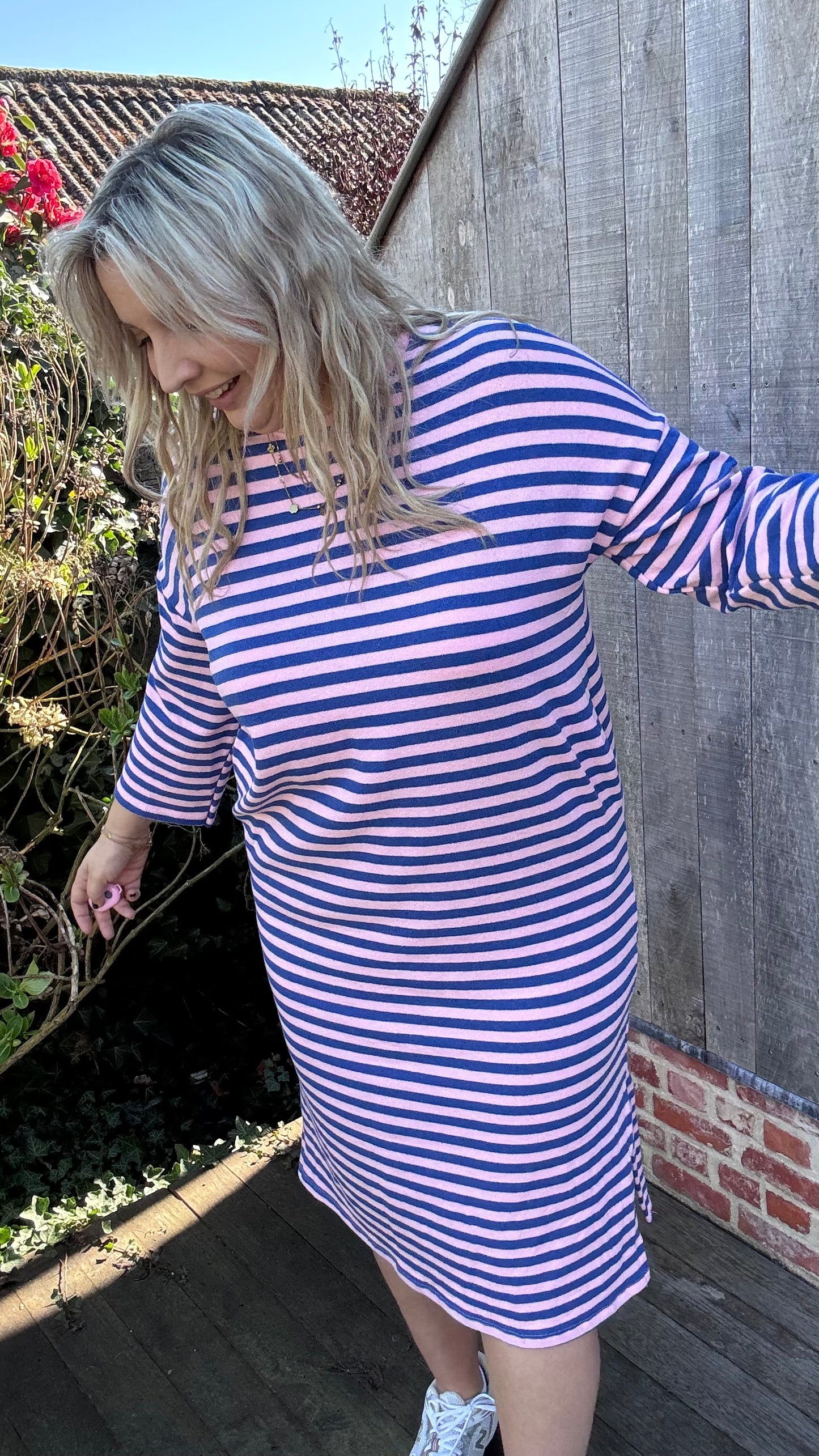 Happy stripes jurk - blauw/roze