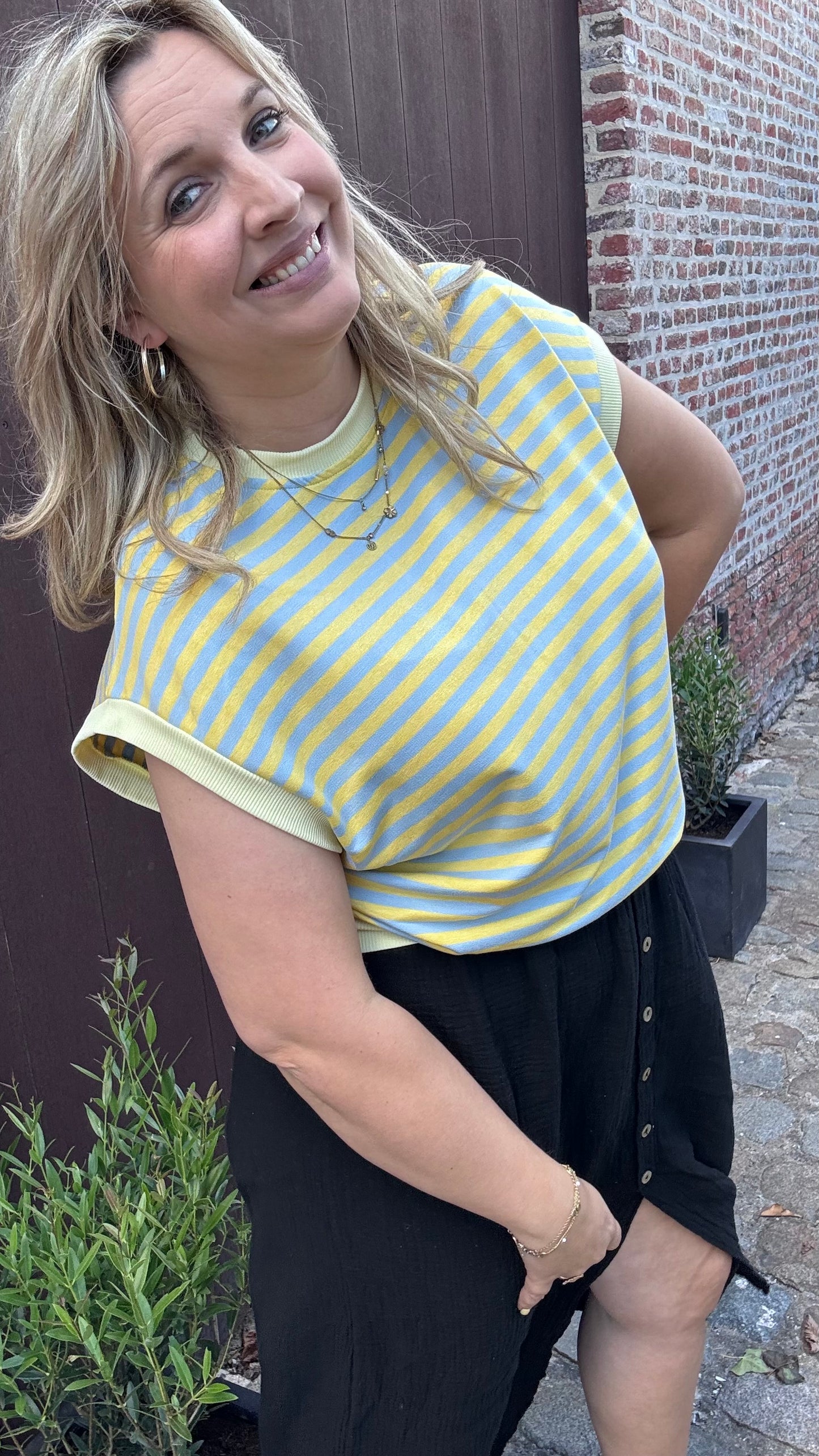 Linnie top - Geel/blauw