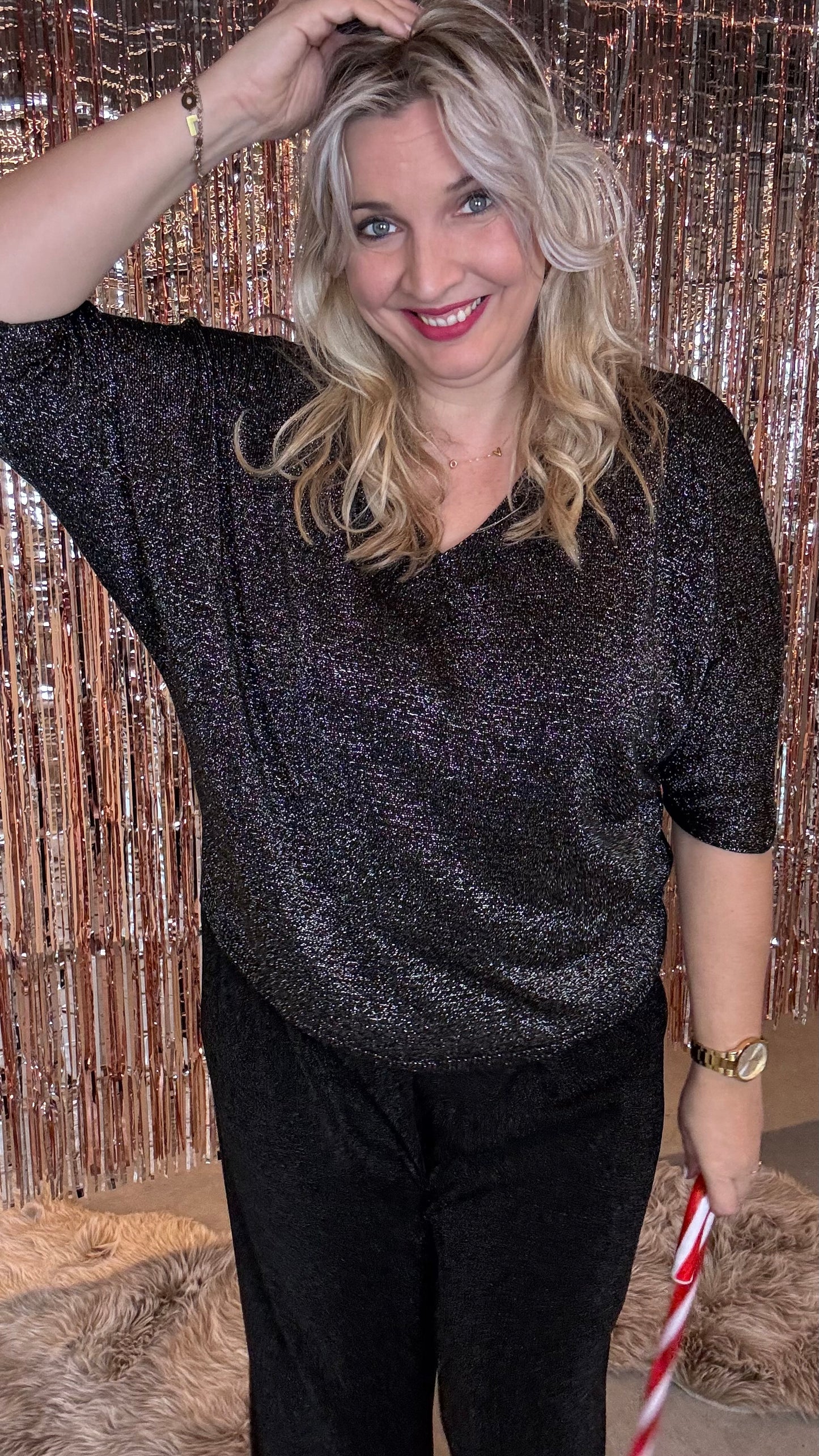 Sparkle V-neck trui - zwart