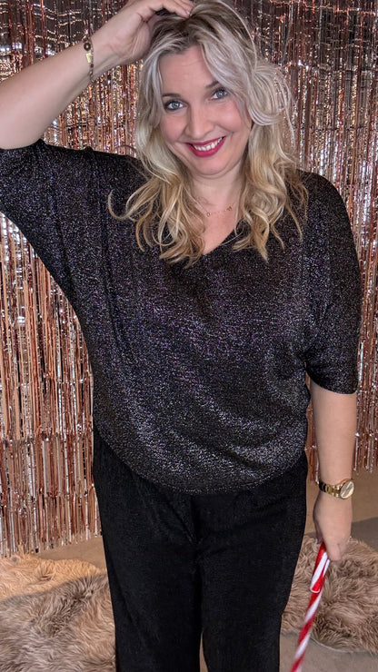 Sparkle V-neck trui - zwart