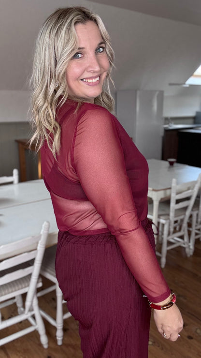 Elle mesh top - Wijnrood
