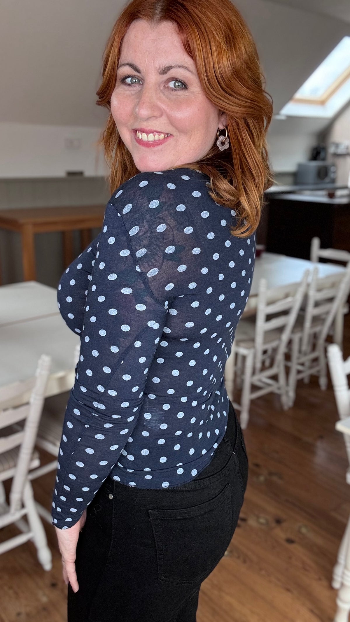 Cashmere touch longsleeve - Blauw dots
