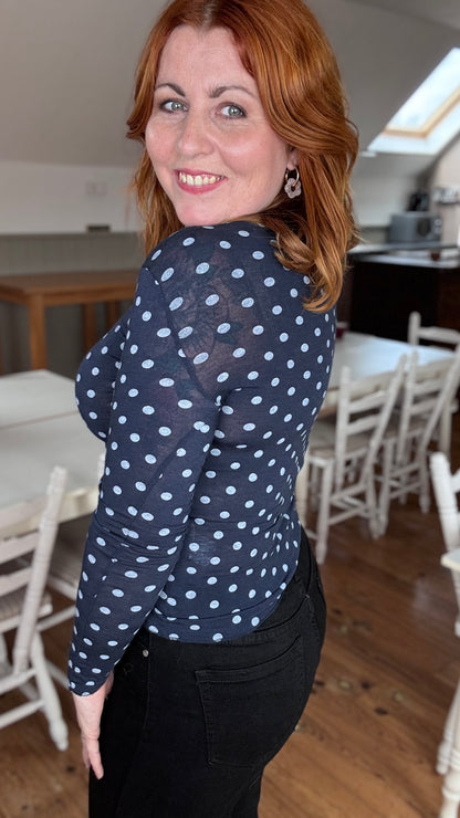 Cashmere touch longsleeve - Blauw dots