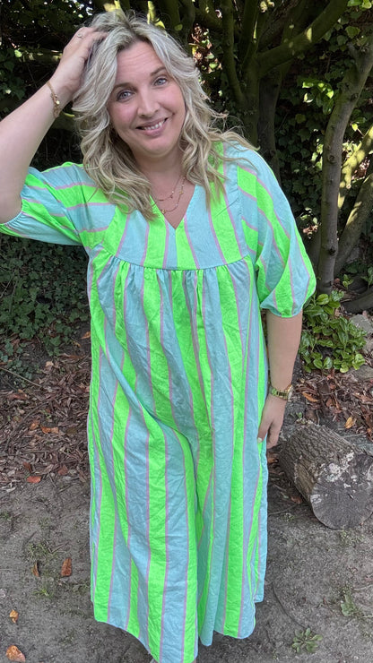 Neon stripes dress - groen