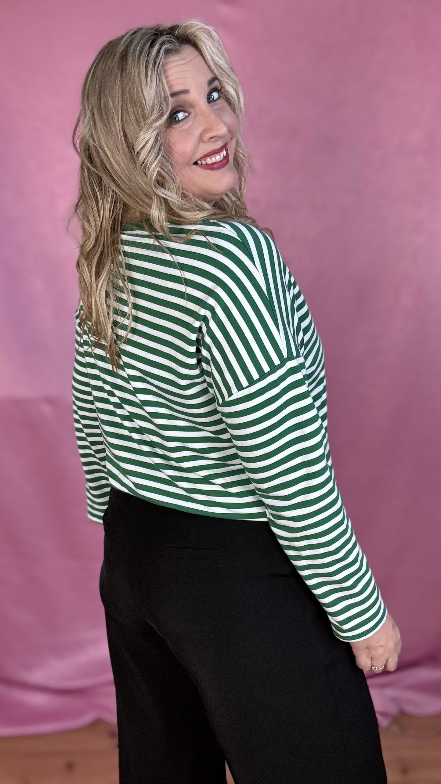 Happy stripes trui- groen/wit