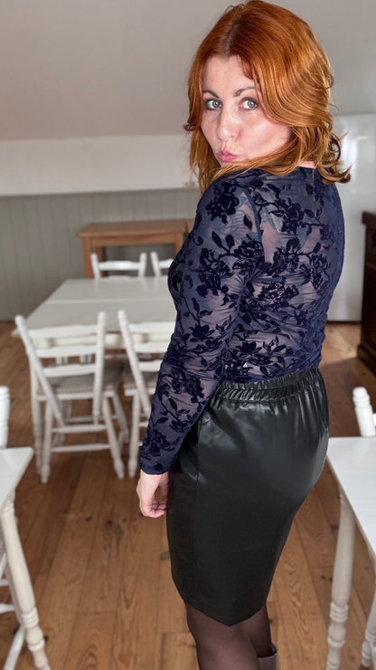 Velvet bloom blouse - Donkerblauw