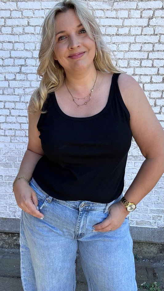 Ribbed top - Zwart
