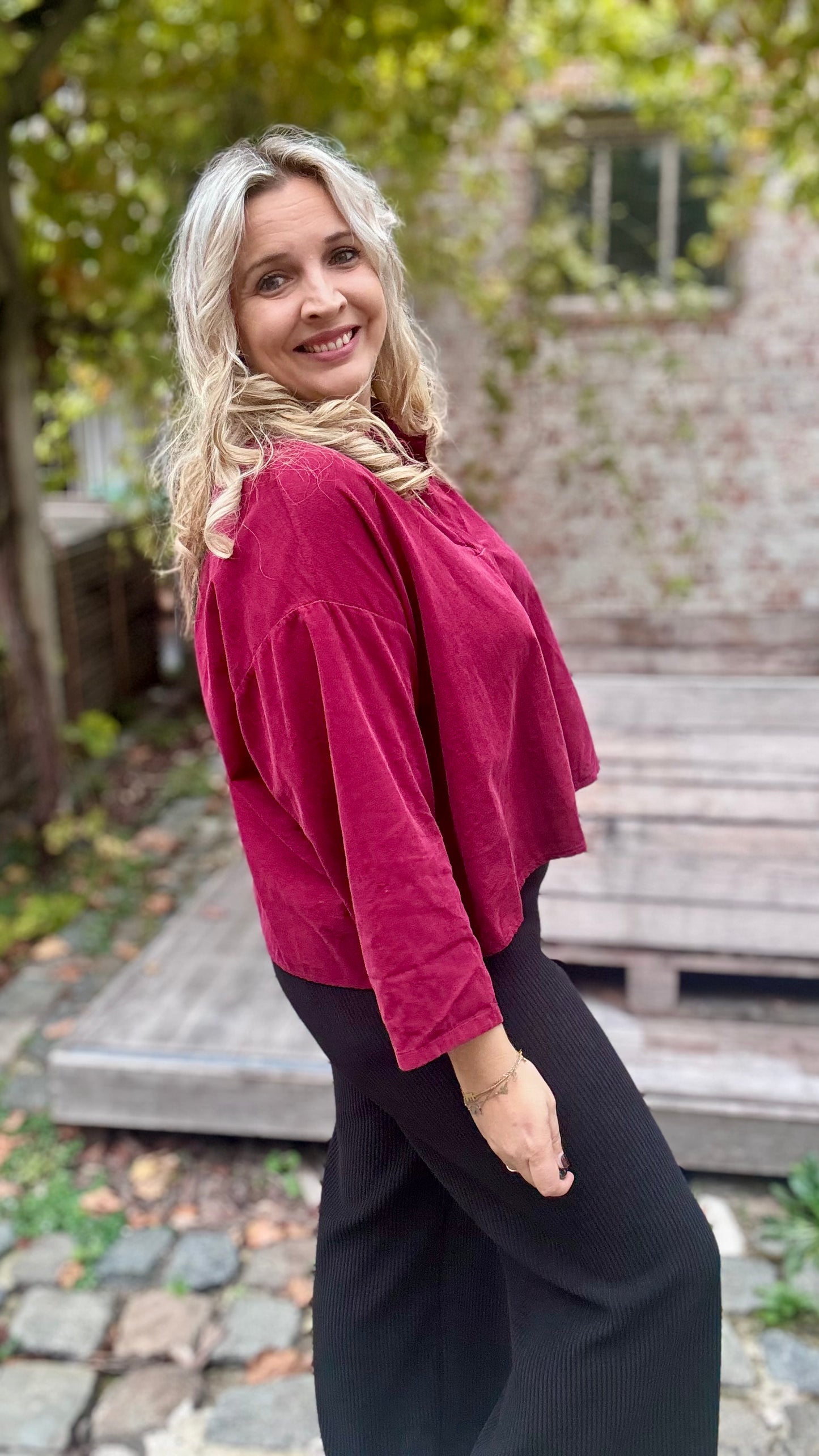 Fine ribbed blouse - Wijnrood