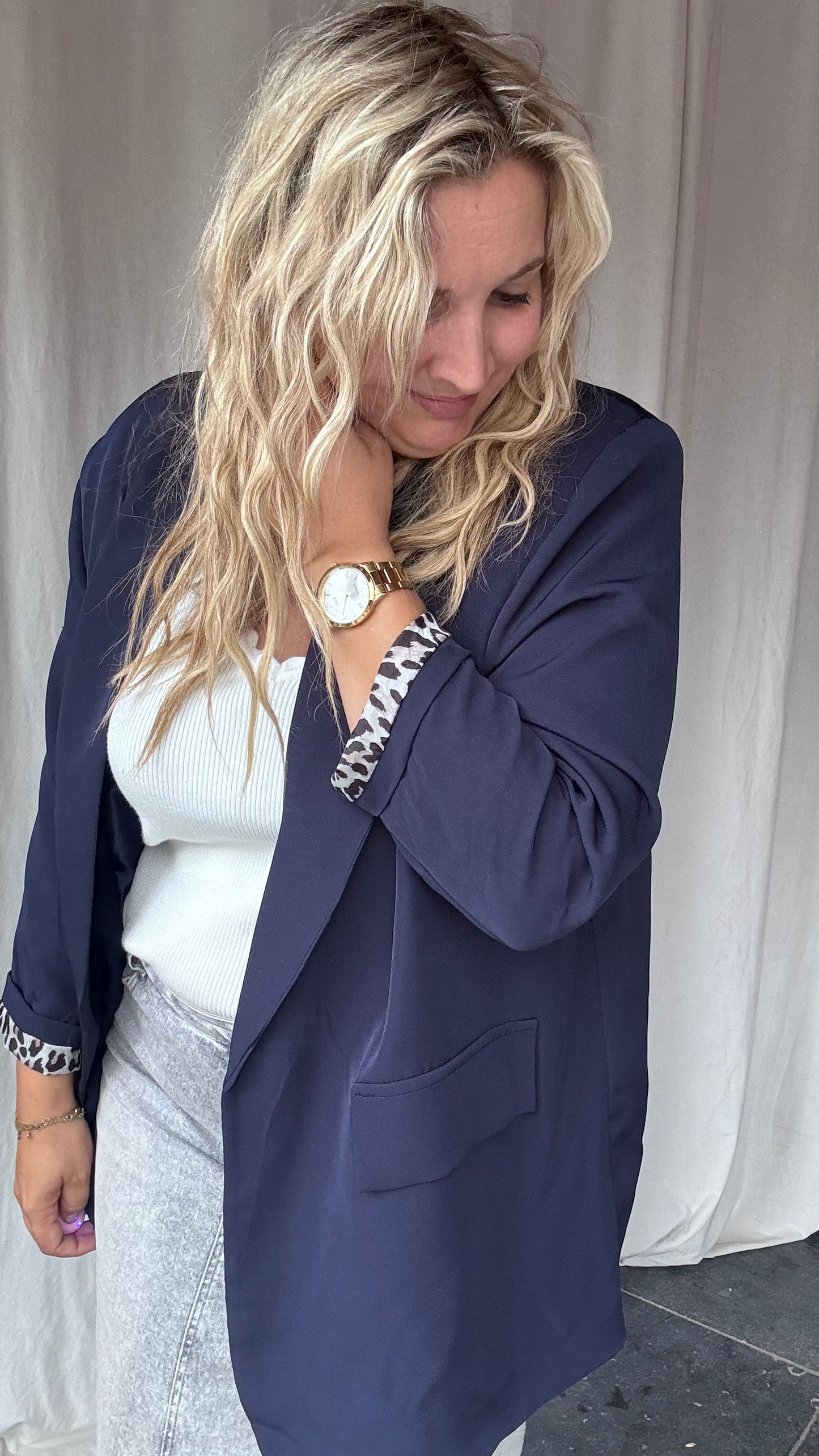Leopard touch blazer donkerblauw