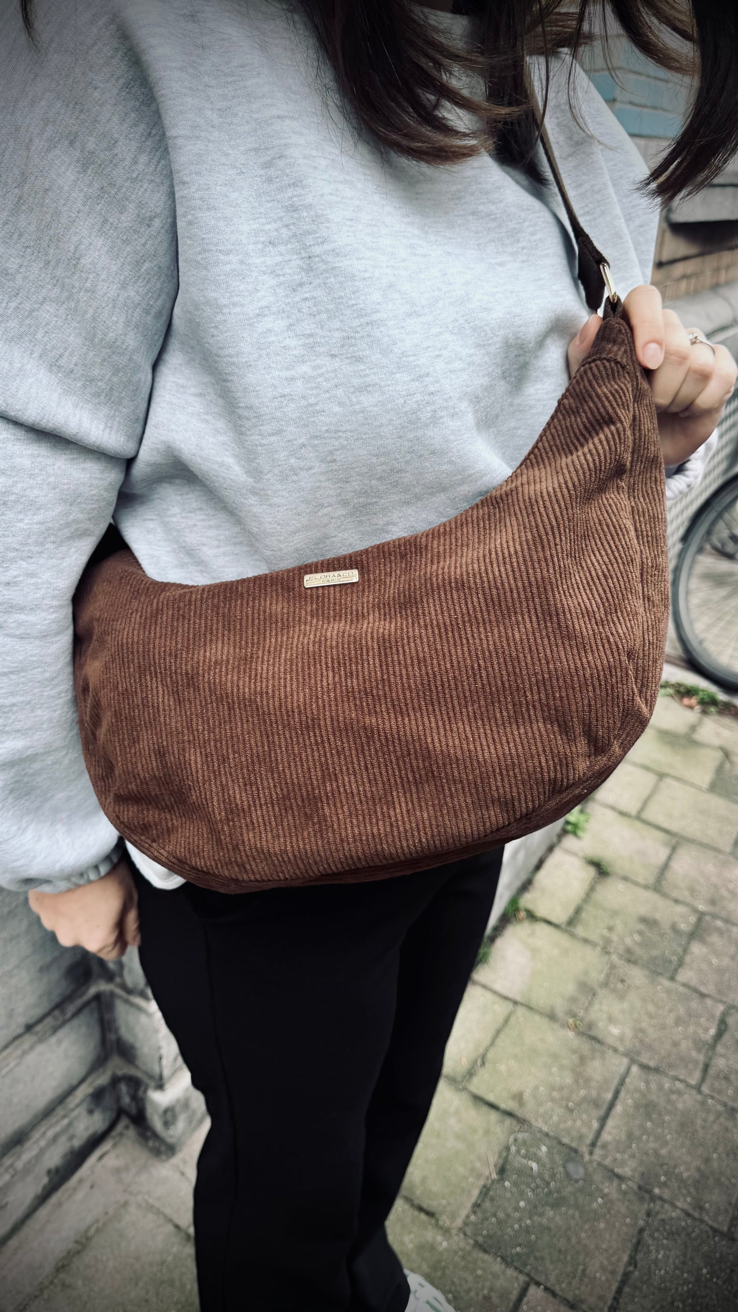 Fanny velours schoudertas - Chocolat