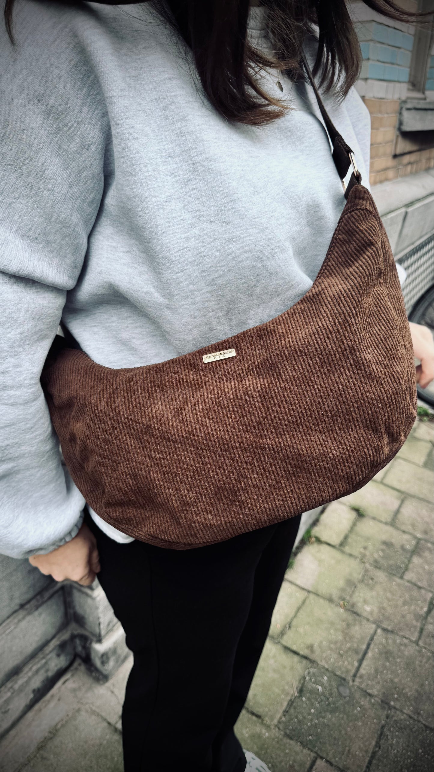 Fanny velours schoudertas - Chocolat