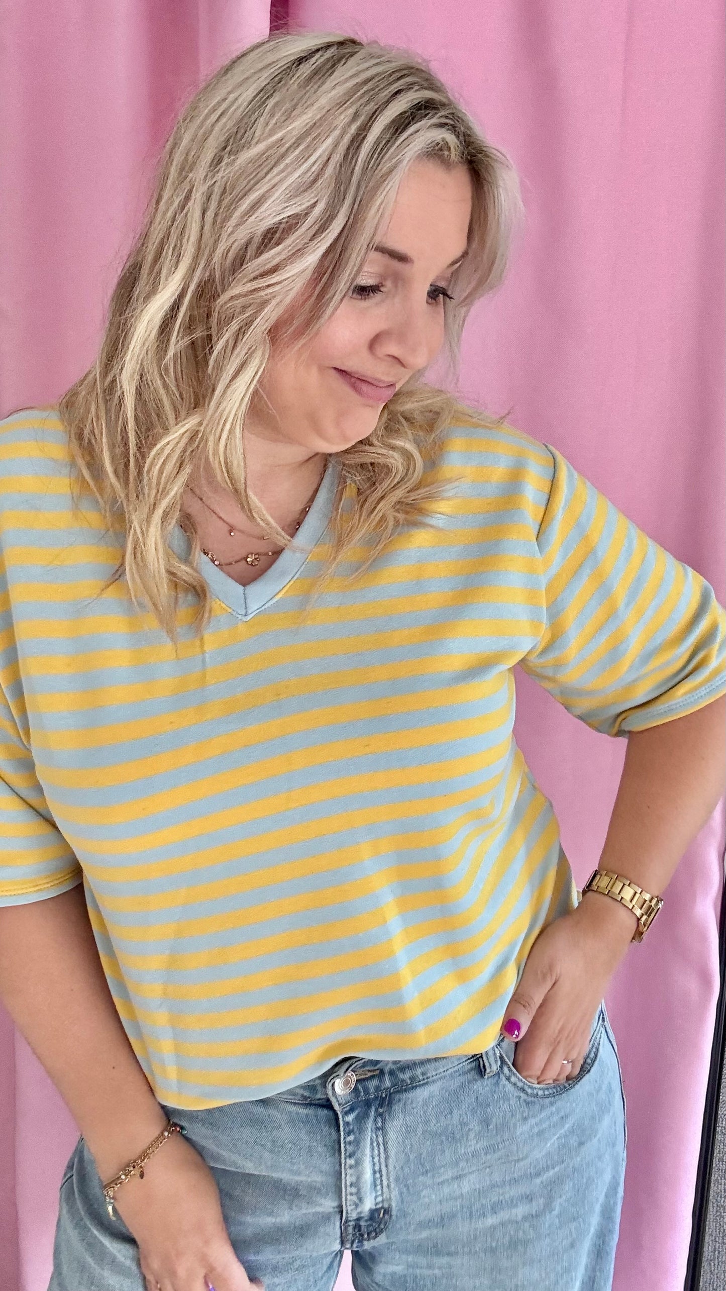 V shirt stripes - Blauw/geel