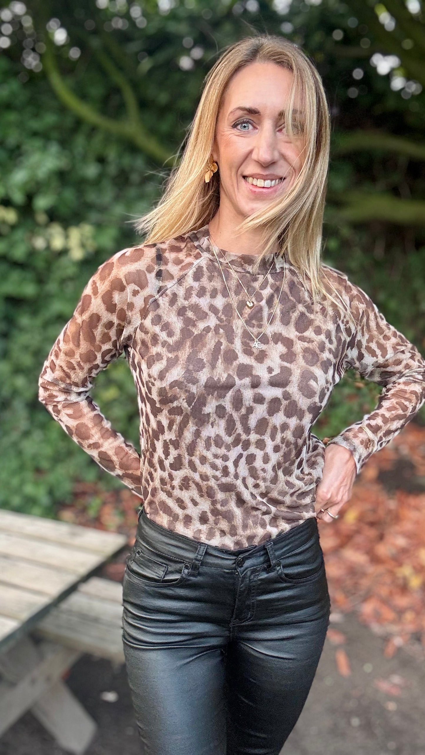 Leopard mesh top