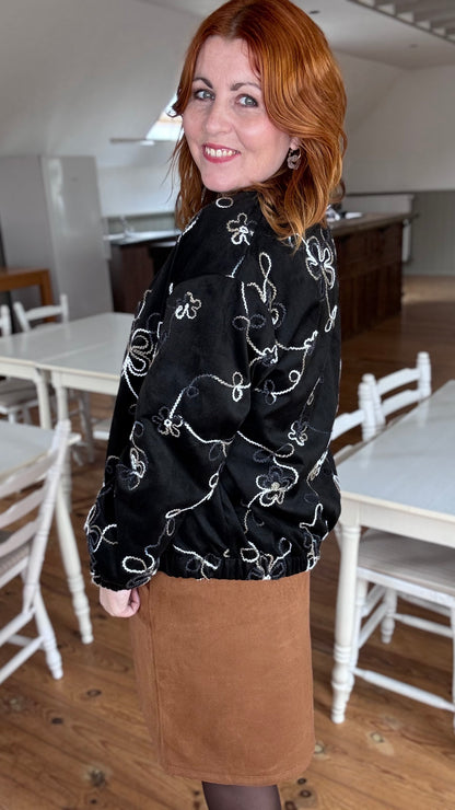 Swirl suède bomber  - Zwart