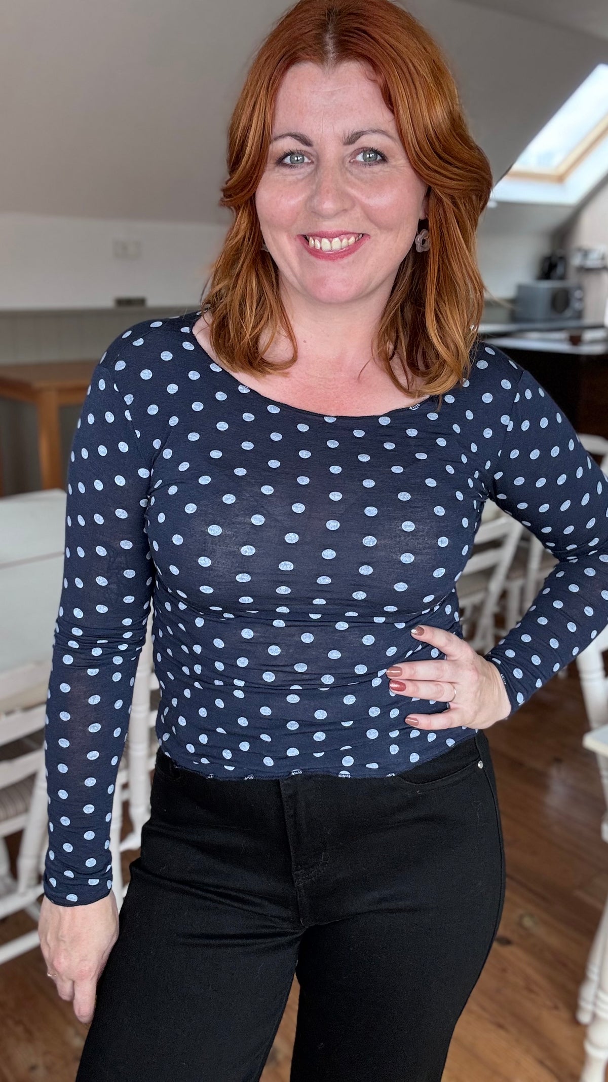 Cashmere touch longsleeve - Blauw dots
