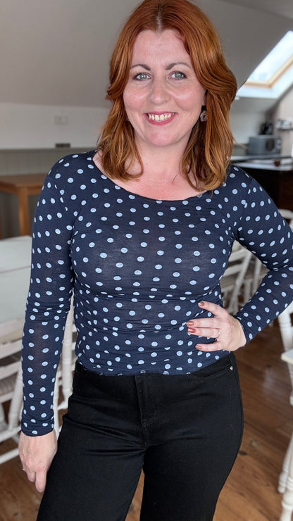 Cashmere touch longsleeve - Blauw dots