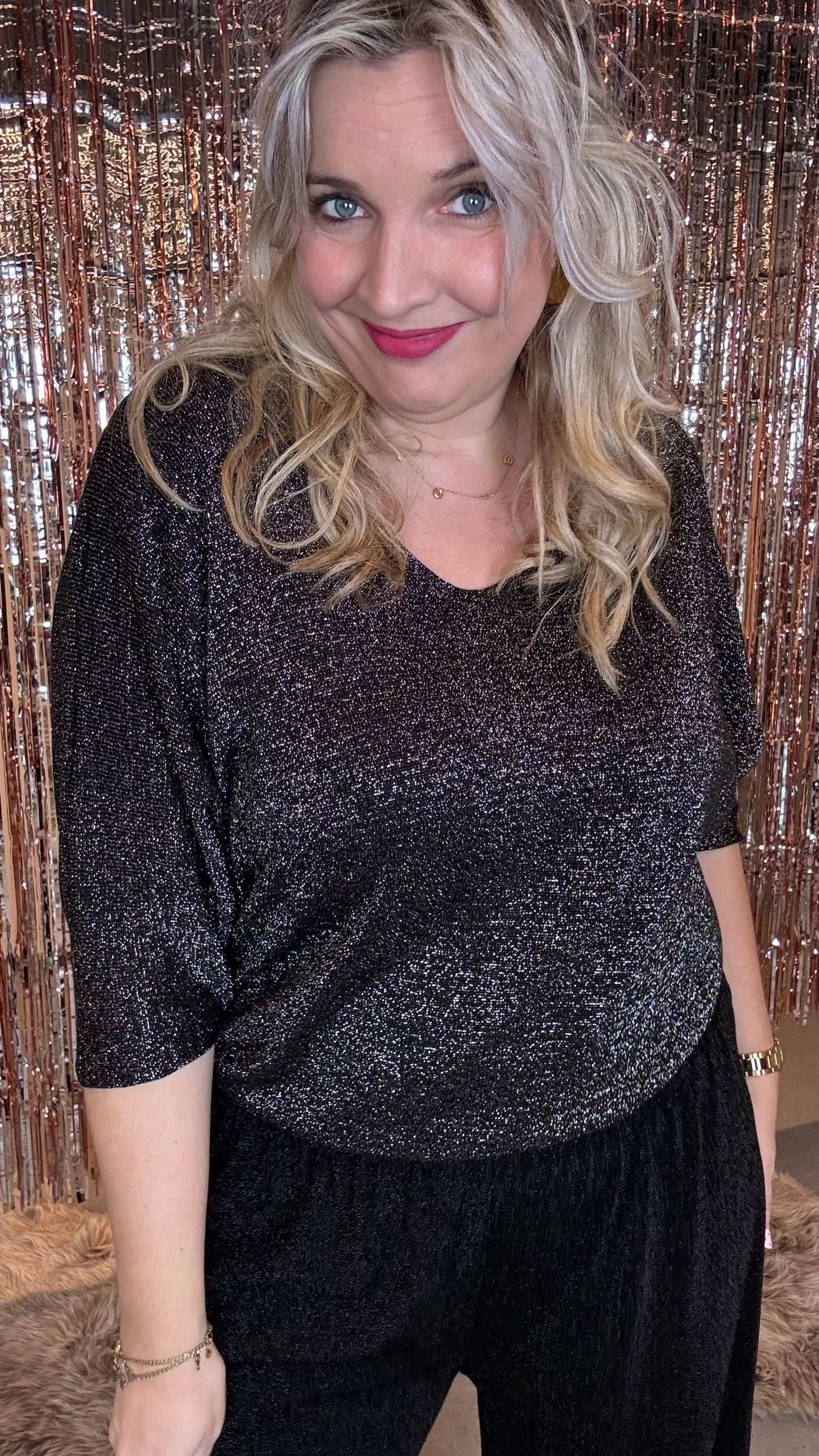 Sparkle V-neck trui - zwart