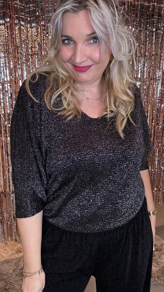 Sparkle V-neck trui - zwart