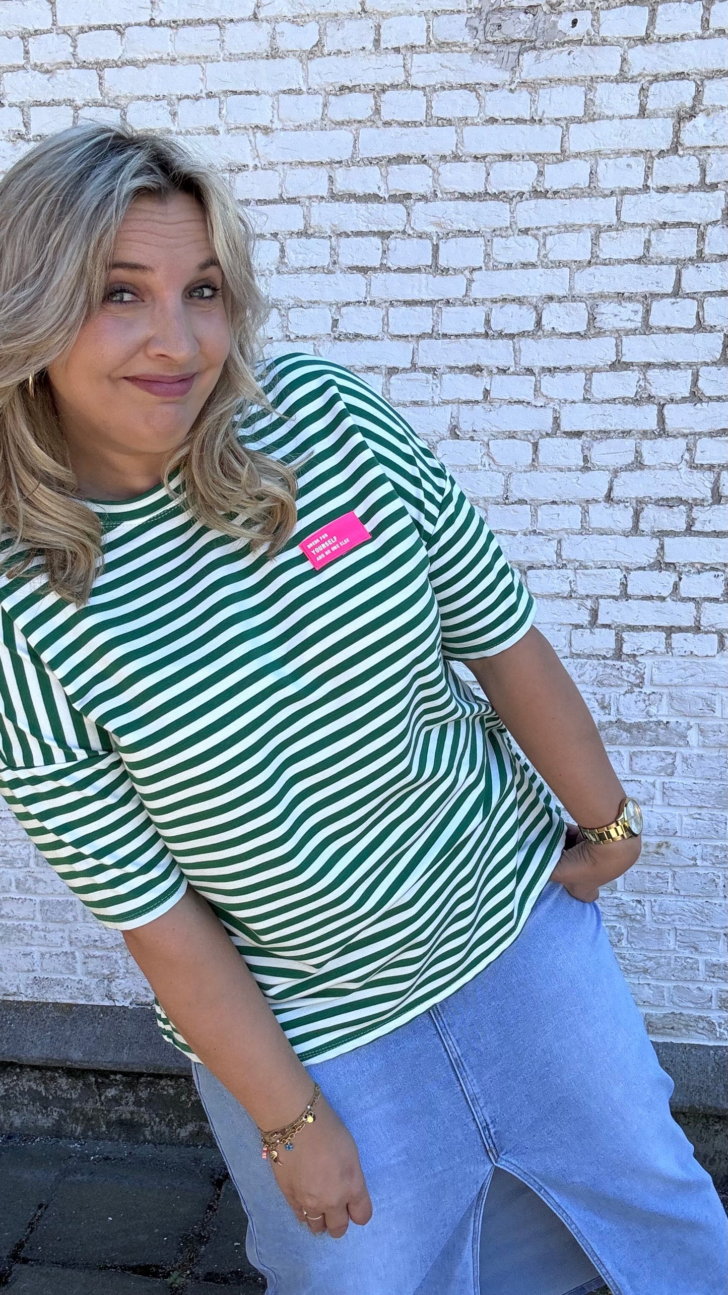 Yourself shirt - Groen/wit (Curve)