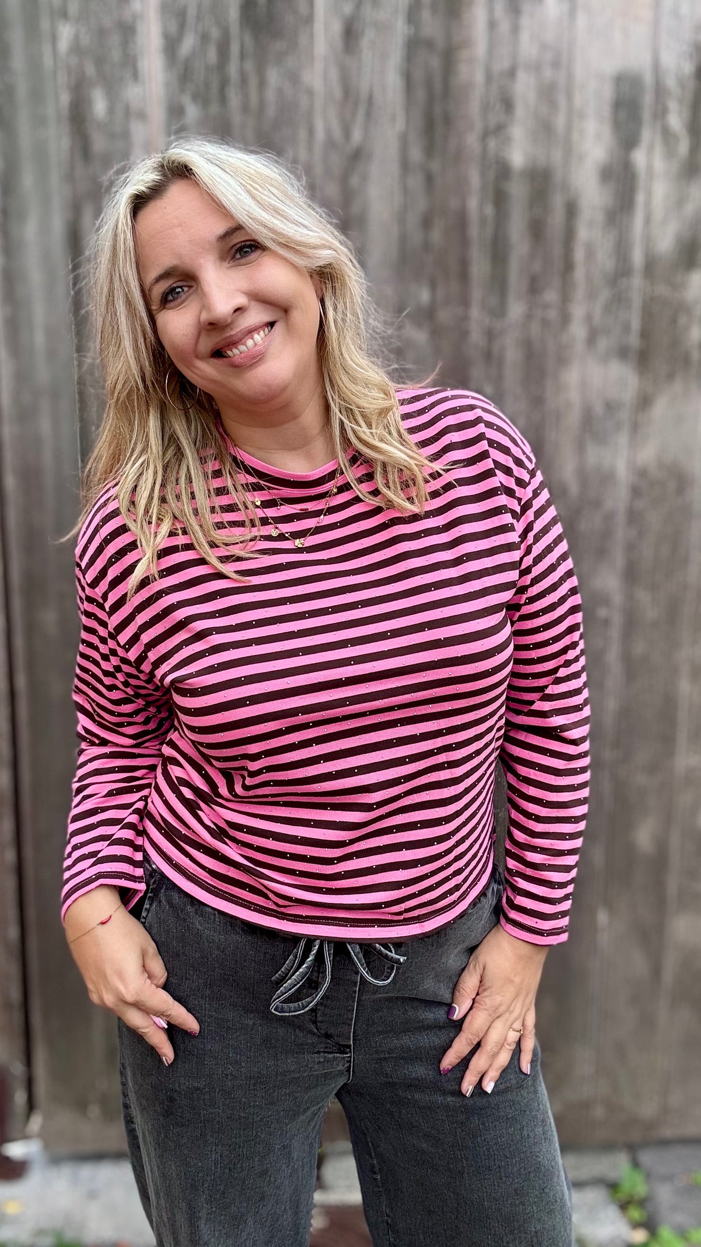 Striped spark trui - Bruin/Roze