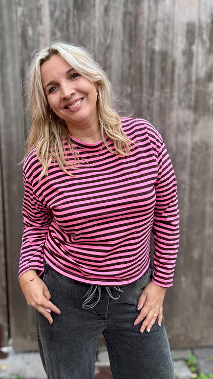 Striped spark trui - Bruin/Roze