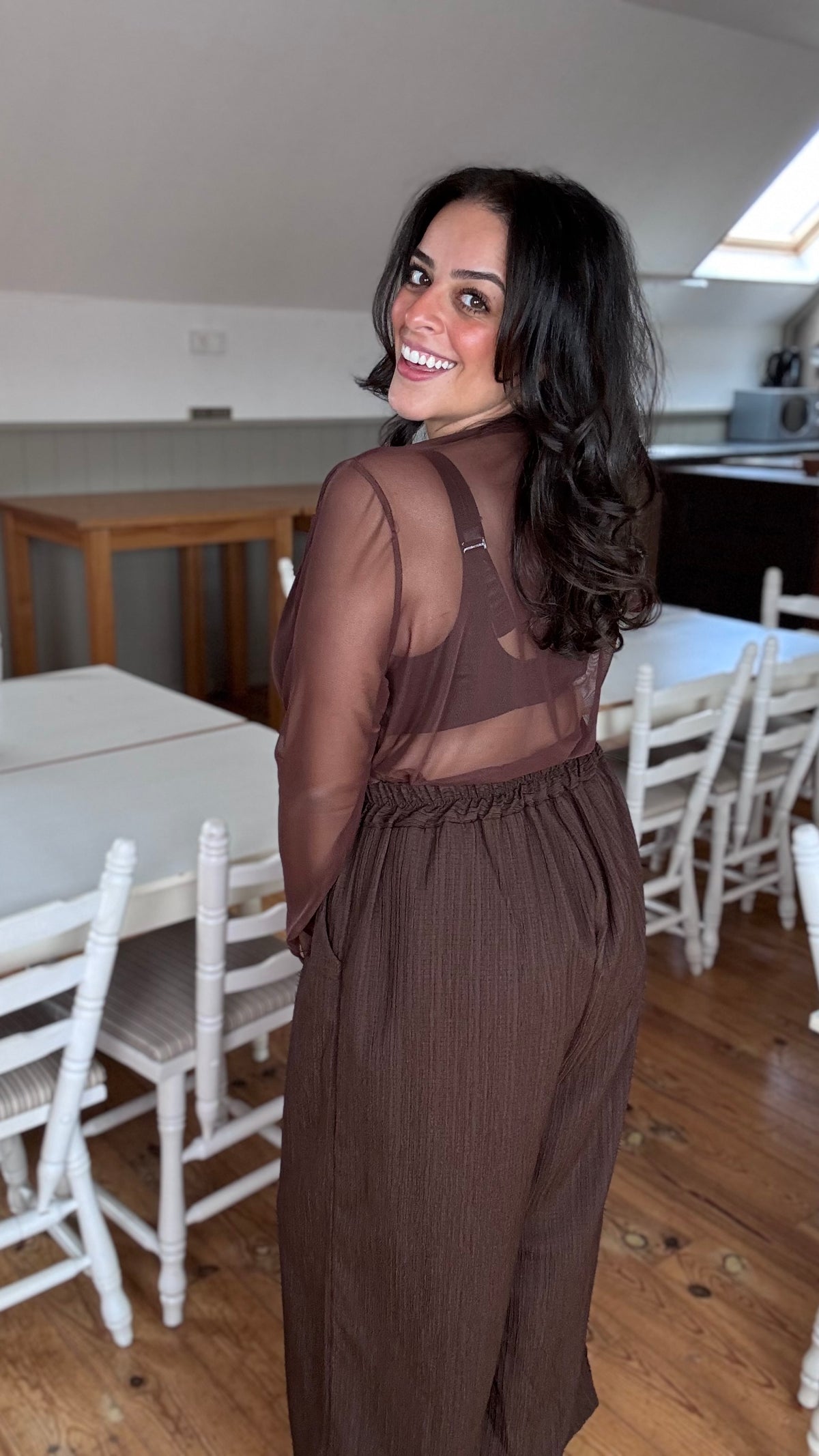 Elle mesh top - Bruin