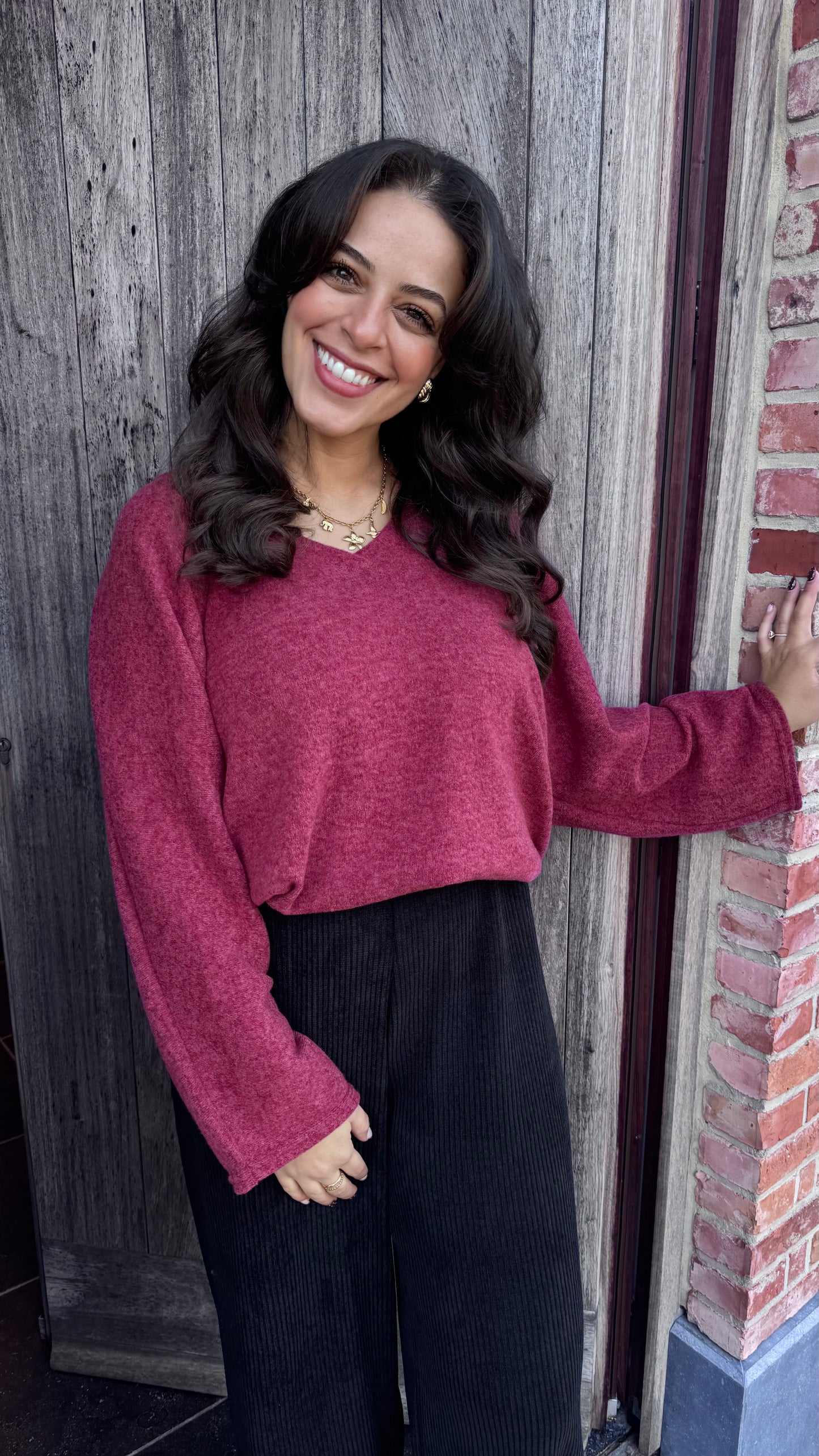 Basic trui V-hals - Bordeaux