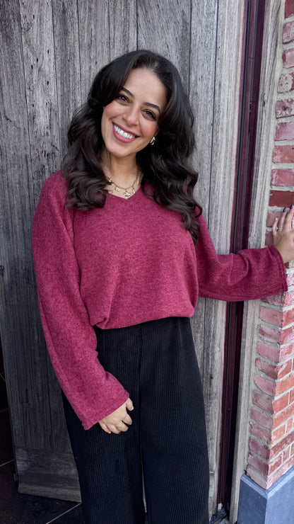 Basic trui V-hals - Bordeaux