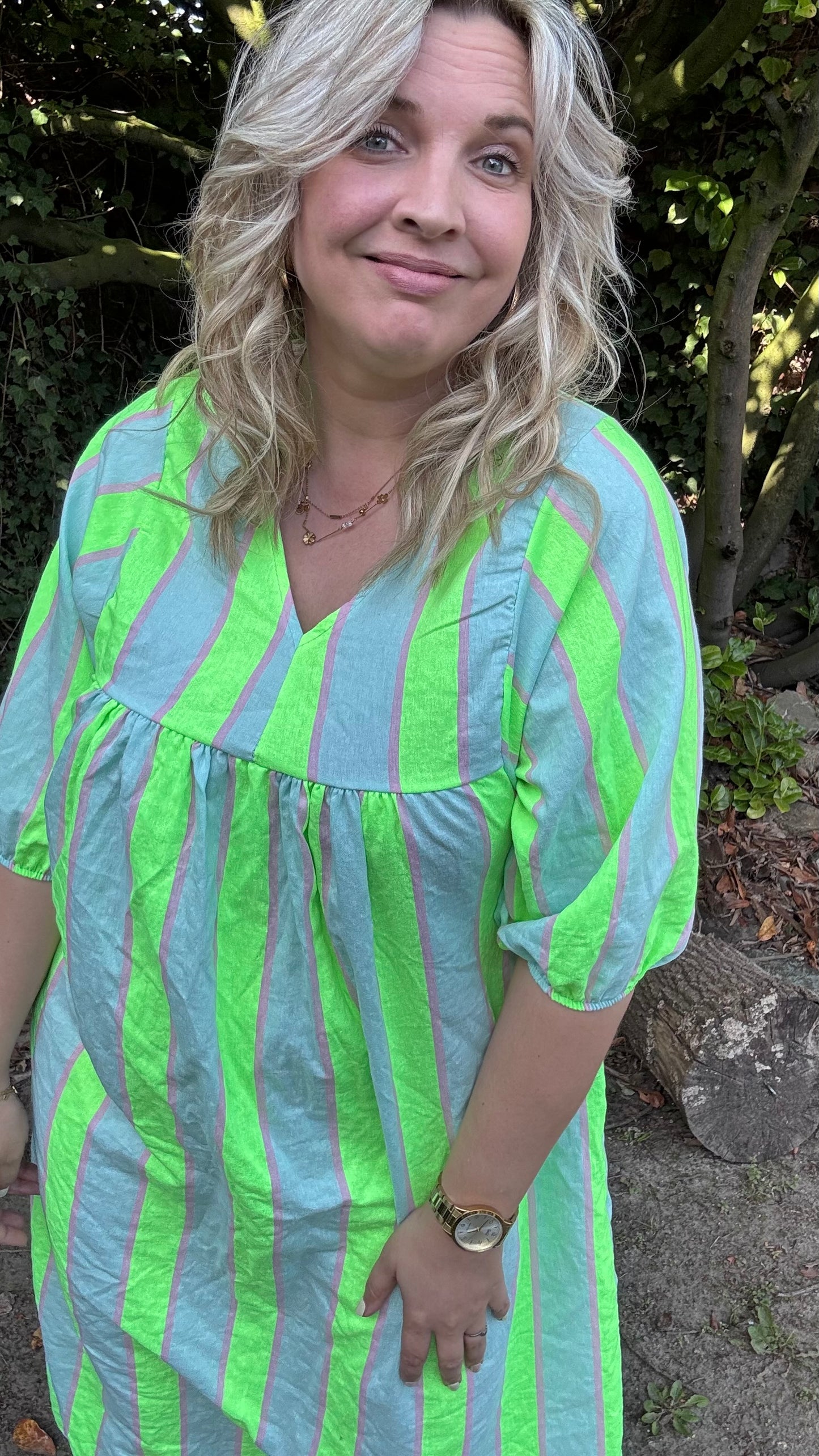 Neon stripes dress - groen