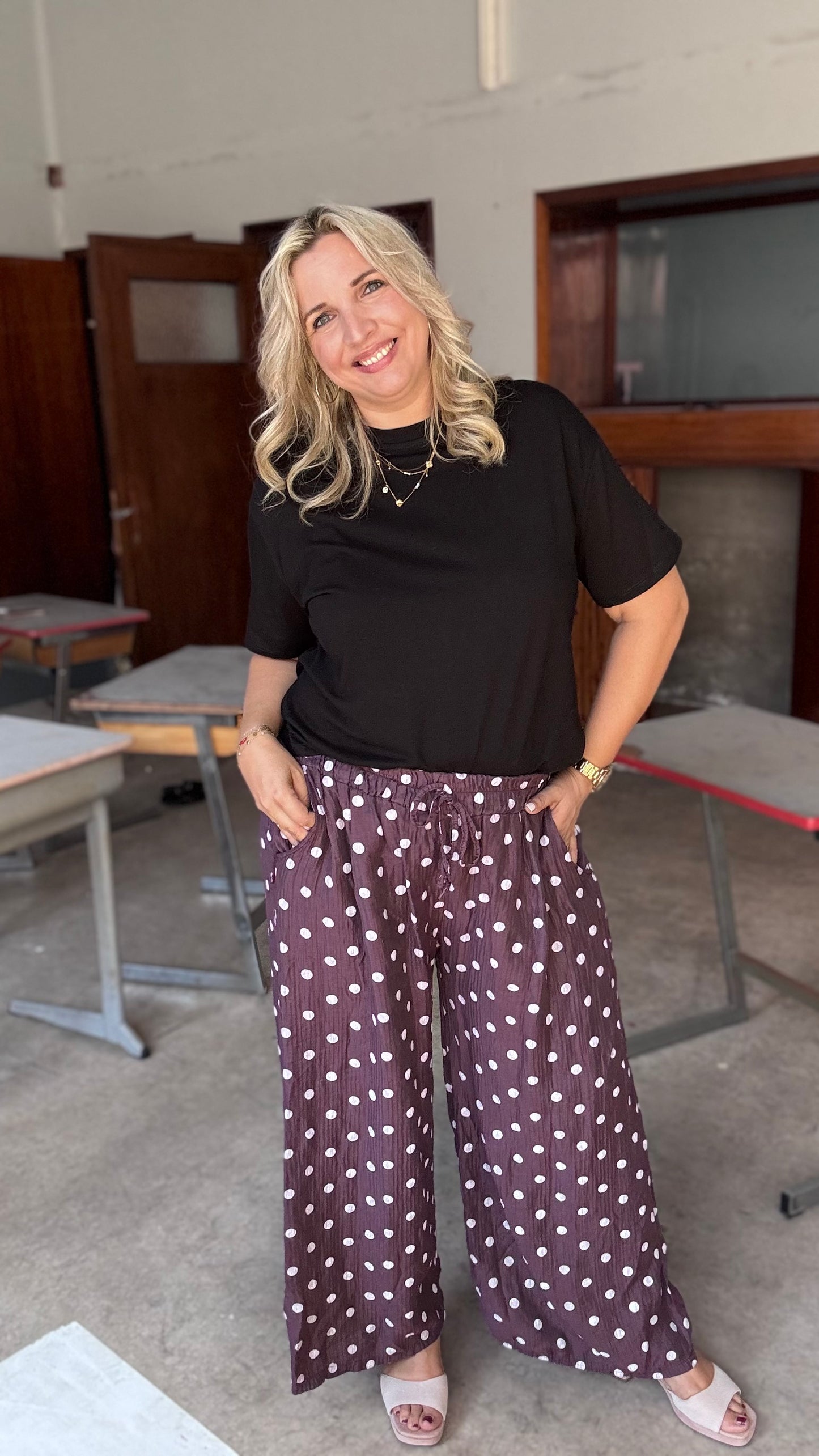 Pippa dots broek - Plum