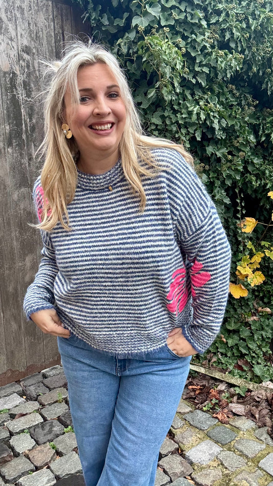 Striped Sweater fluo pink