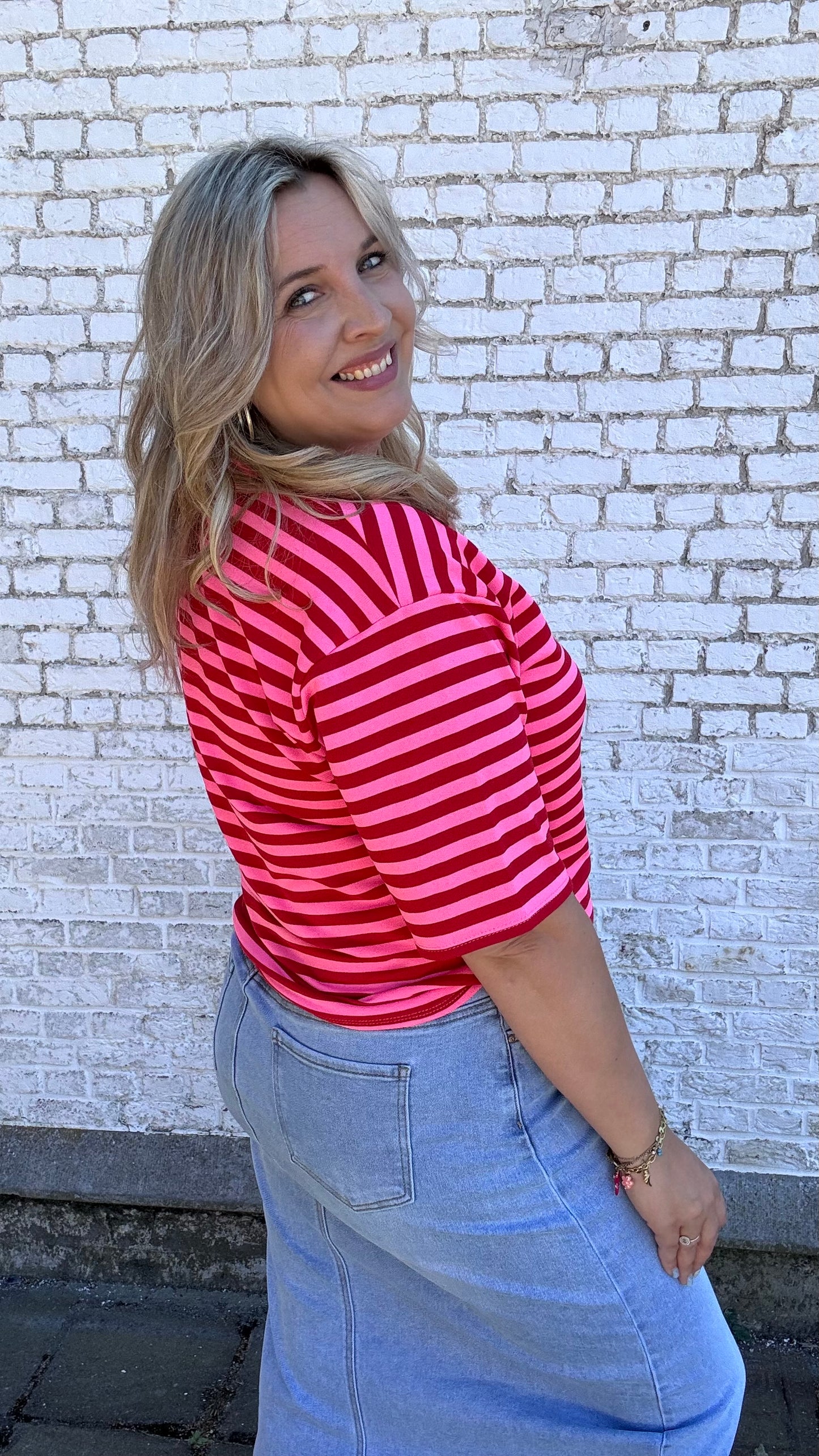 V shirt stripes - Rood/roze
