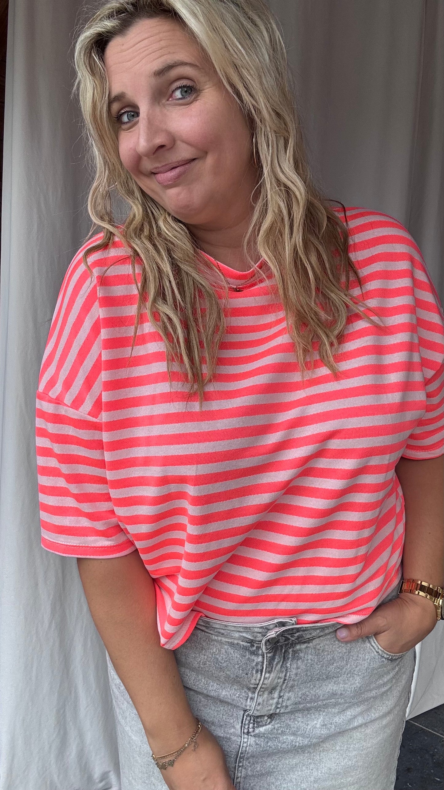 Striped shirt Neon/pink