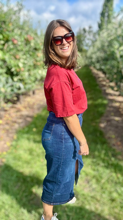 T-shirt champagne donkerrood