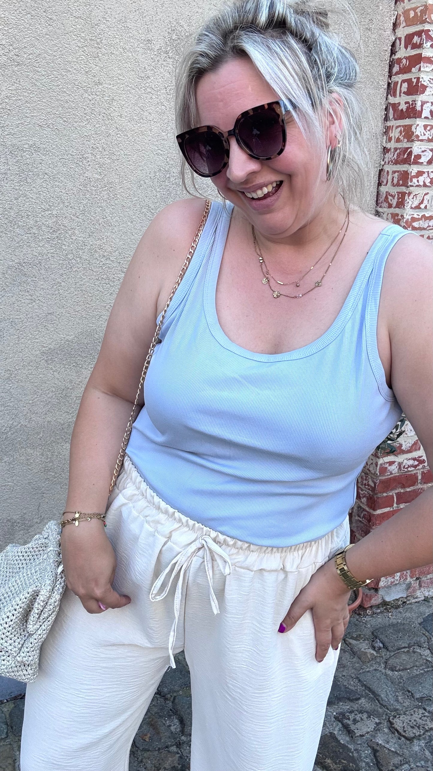 Ribbed top - Lichtblauw