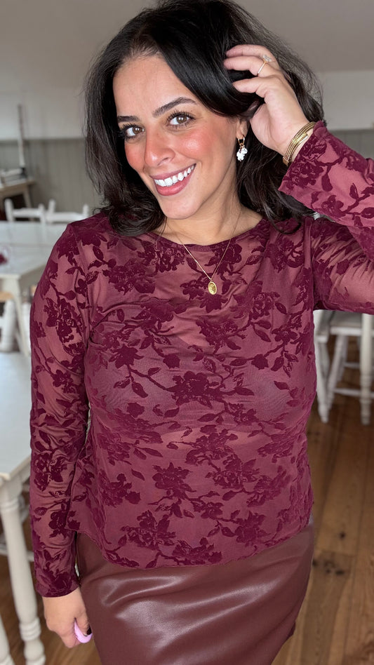 Velvet bloom blouse - Burgundy